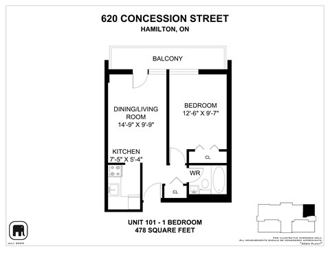Floor plan for studio, 1 bath, 469 sqft